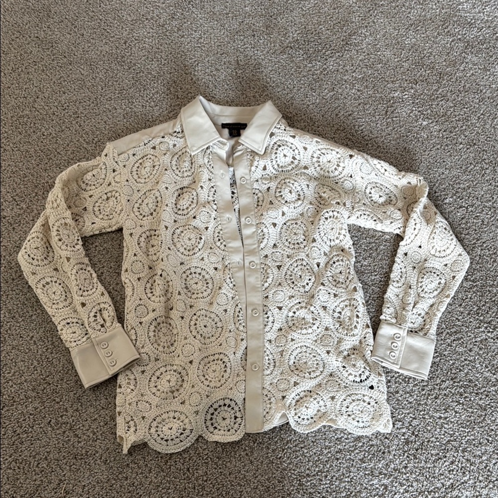 House of Harlow 1960 Cream Leather Shirt